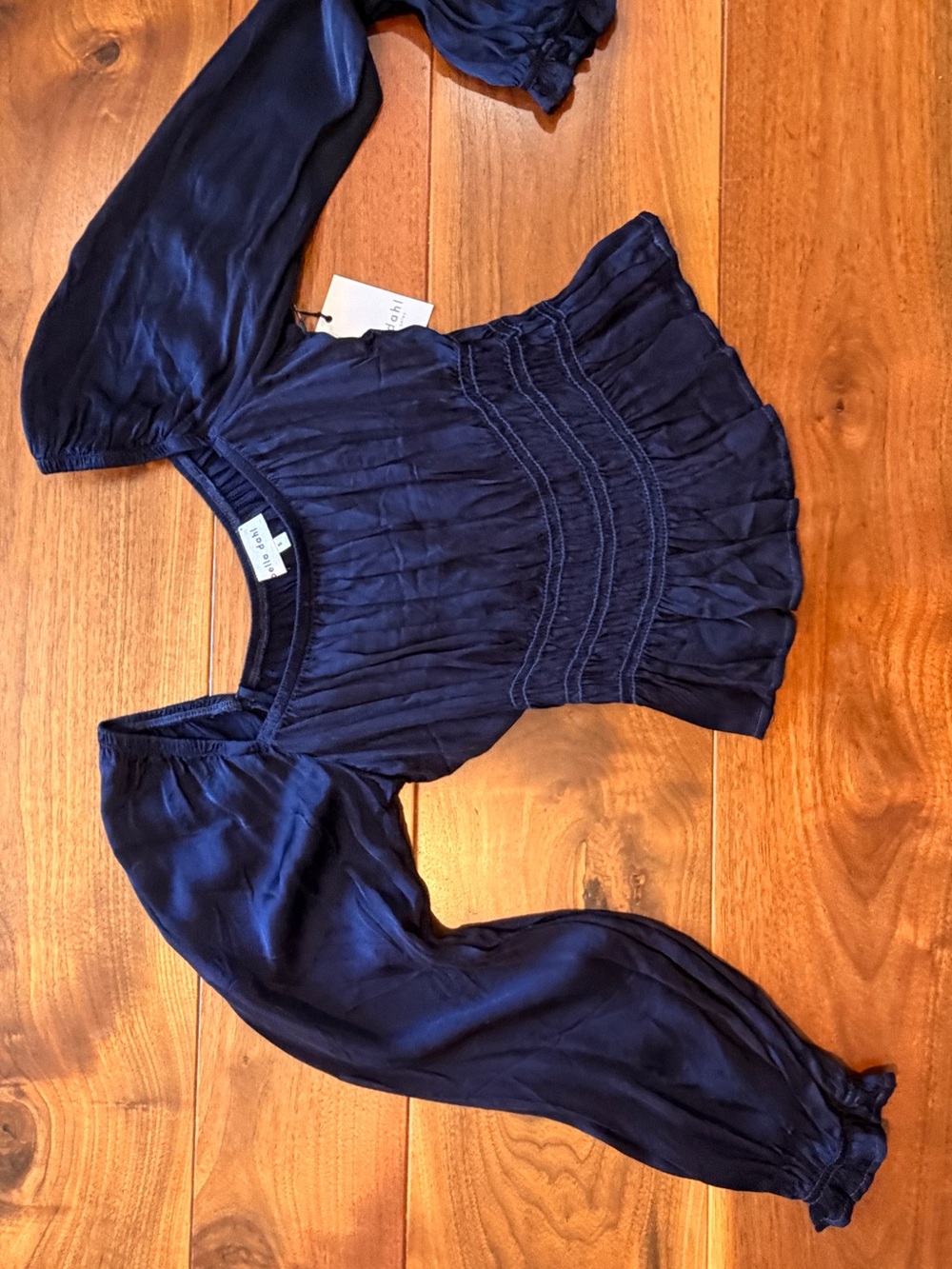 Bella Dahl Navy Smocked Peasant Blouse